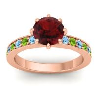 Garnet Ring In 18K Rose Gold With Aquamarine And Peridot Jalika-7 Round Classic Ring