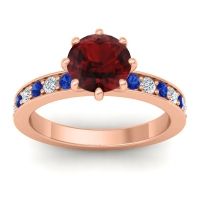 Garnet Ring In 14K Rose Gold With Blue Sapphire And Lab Diamond Jalika-7 Round Classic Ring