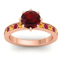 Garnet Ring In 14K Rose Gold With Citrine And Ruby Jalika-7 Round Classic Ring