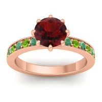 Garnet Ring In 14K Rose Gold With Emerald And Peridot Jalika-7 Round Classic Ring