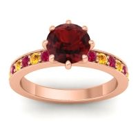 Garnet Ring In 14K Rose Gold With Ruby And Citrine Jalika-7 Round Classic Ring