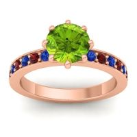 Peridot Ring In 14K Rose Gold With Blue Sapphire And Garnet Jalika-7 Round Classic Ring