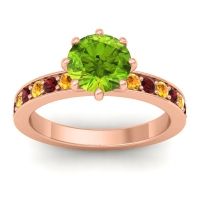 Peridot Ring In 14K Rose Gold With Citrine And Garnet Jalika-7 Round Classic Ring