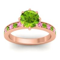 Peridot Ring In 14K Rose Gold With Pink Tourmaline Jalika-7 Round Classic Ring