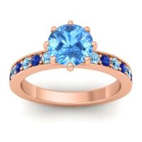 Swiss Blue Topaz Ring In 14K Rose Gold With Aquamarine And Blue Sapphire Jalika-7 Round Classic Ring