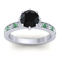 Black Onyx Ring In 14k White Gold With Lab Diamond And Emerald Jalika-7 Round Classic Ring