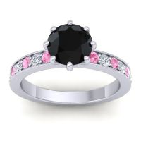 Black Onyx Ring In 18k White Gold With Pink Tourmaline And Lab Diamond Jalika-7 Round Classic Ring