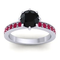 Black Onyx Ring In 14k White Gold With Ruby Jalika-7 Round Classic Ring