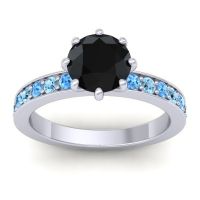 Black Onyx Ring In 18k White Gold With Swiss Blue Topaz And Aquamarine Jalika-7 Round Classic Ring