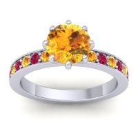 Citrine Ring In 14k White Gold With Ruby Jalika-7 Round Classic Ring