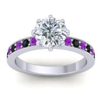 Diamond Ring In Palladium With Amethyst And Black Onyx Jalika-7 Round Classic Ring