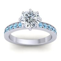 Diamond Ring In 14k White Gold With Aquamarine Jalika-7 Round Classic Ring
