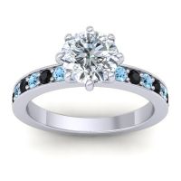 Diamond Ring In 18k White Gold With Aquamarine And Black Onyx Jalika-7 Round Classic Ring