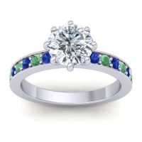 Diamond Ring In Palladium With Blue Sapphire And Emerald Jalika-7 Round Classic Ring