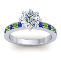Diamond Ring In Palladium With Blue Sapphire And Peridot Jalika-7 Round Classic Ring
