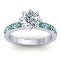 Diamond Ring In Palladium With Emerald And Aquamarine Jalika-7 Round Classic Ring