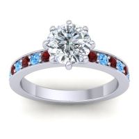 Diamond Ring In Palladium With Garnet And Swiss Blue Topaz Jalika-7 Round Classic Ring