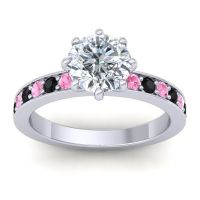Diamond Ring In Palladium With Pink Tourmaline And Black Onyx Jalika-7 Round Classic Ring