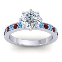Diamond Ring In Palladium With Swiss Blue Topaz And Garnet Jalika-7 Round Classic Ring