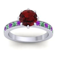 Garnet Ring In 14k White Gold With Amethyst And Emerald Jalika-7 Round Classic Ring