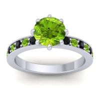 Peridot Ring In 14k White Gold With Black Onyx Jalika-7 Round Classic Ring
