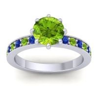 Peridot Ring In 14k White Gold With Blue Sapphire Jalika-7 Round Classic Ring