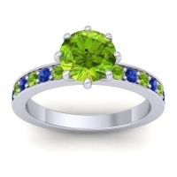 Peridot Ring In 14k White Gold With Blue Sapphire Jalika-7 Round Classic Ring