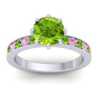 Peridot Ring In 14k White Gold With Pink Tourmaline Jalika-7 Round Classic Ring