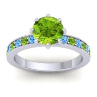 Peridot Ring In 14k White Gold With Swiss Blue Topaz Jalika-7 Round Classic Ring