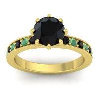 Black Onyx Ring In 14k Yellow Gold With Emerald Jalika-7 Round Classic Ring