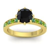 Black Onyx Ring In 14k Yellow Gold With Emerald And Peridot Jalika-7 Round Classic Ring