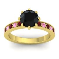 Black Onyx Ring In 18k Yellow Gold With Garnet And Pink Tourmaline Jalika-7 Round Classic Ring