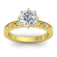 Diamond Ring In 14k Yellow Gold With Citrine Jalika-7 Round Classic Ring