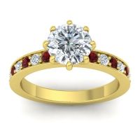 Diamond Ring In 18k Yellow Gold With Garnet And Lab Diamond Jalika-7 Round Classic Ring