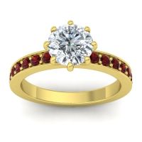 Diamond Ring In 14k Yellow Gold With Garnet Jalika-7 Round Classic Ring