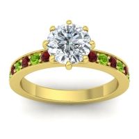 Diamond Ring In 14k Yellow Gold With Garnet And Peridot Jalika-7 Round Classic Ring