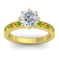 Diamond Ring In 18k Yellow Gold With Peridot And Citrine Jalika-7 Round Classic Ring