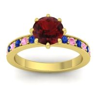 Garnet Ring In 14k Yellow Gold With Blue Sapphire And Pink Tourmaline Jalika-7 Round Classic Ring