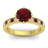 Garnet Ring In 14k Yellow Gold With Diamond Jalika-7 Round Classic Ring