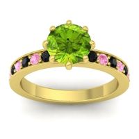Peridot Ring In 14k Yellow Gold With Black Onyx And Pink Tourmaline Jalika-7 Round Classic Ring