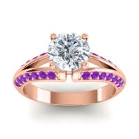 Diamond Ring In 18K Rose Gold With Amethyst Udaya Round Modern Ring