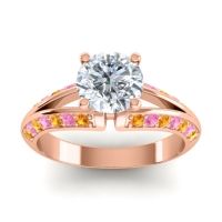 Diamond Ring In 18K Rose Gold With Citrine And Pink Tourmaline Udaya Round Modern Ring