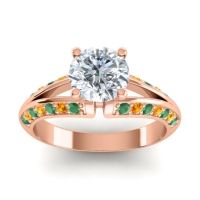 Diamond Ring In 14K Rose Gold With Emerald And Citrine Udaya Round Modern Ring