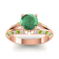 Lab Emerald Ring In 18K Rose Gold With Lab Diamond And Peridot Udaya Round Modern Ring