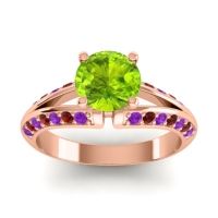 Peridot Ring In 18K Rose Gold With Amethyst And Garnet Udaya Round Modern Ring