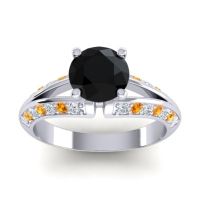 Black Onyx Ring In 14k White Gold With Lab Diamond And Citrine Udaya Round Modern Ring