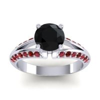 Black Onyx Ring In 14k White Gold With Ruby And Garnet Udaya Round Modern Ring