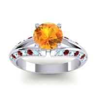 Citrine Ring In Palladium With Aquamarine And Garnet Udaya Round Modern Ring