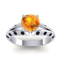 Citrine Ring In Palladium With Black Onyx And Lab Diamond Udaya Round Modern Ring