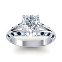 Diamond Ring In 14k White Gold With Aquamarine And Black Onyx Udaya Round Modern Ring